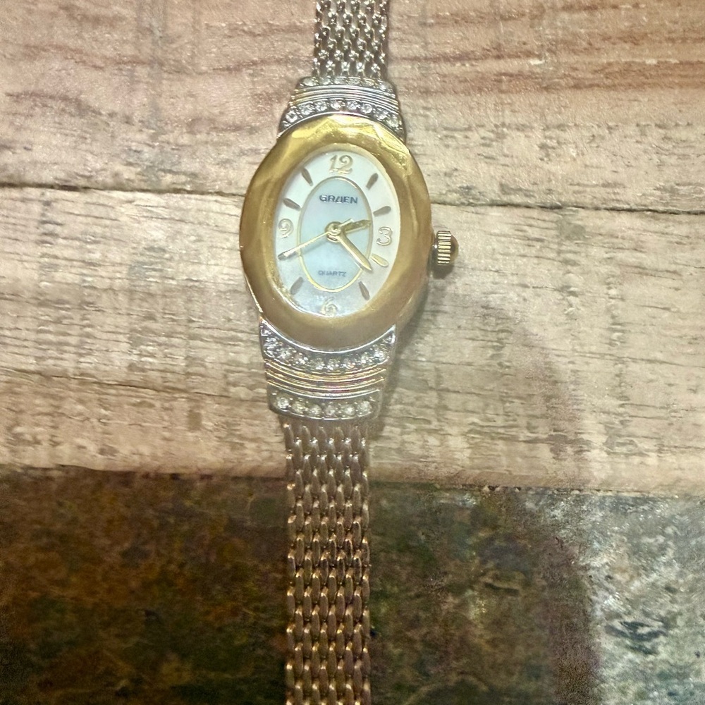 Vintage Gruen REGENCY Women's Two Tone Watch with Rhinestones Glam
